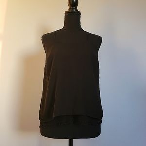 Candie's Black Cami Top with Lace Scallop Trim